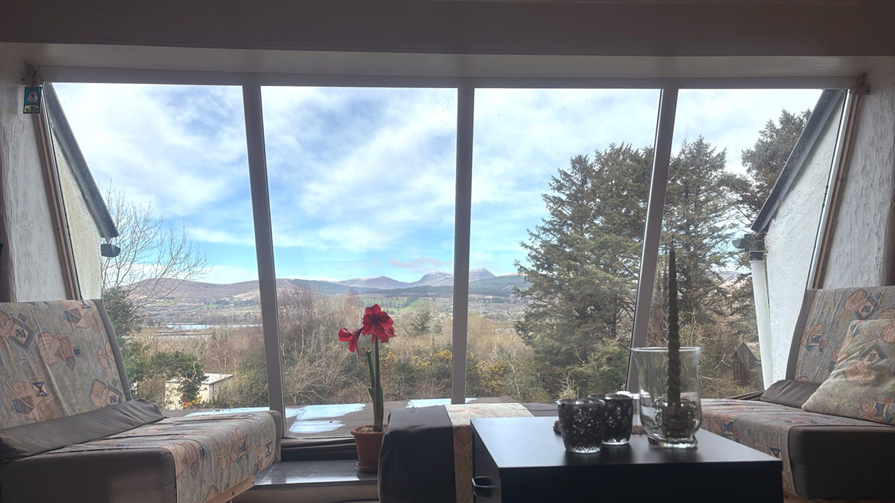mountain and sea view from living